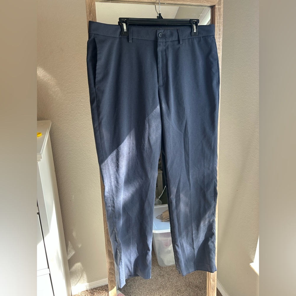 DKNY Slim Fit Pants Men's 36x30 Navy Blue Dress Pant Modern Comfort Flat Front